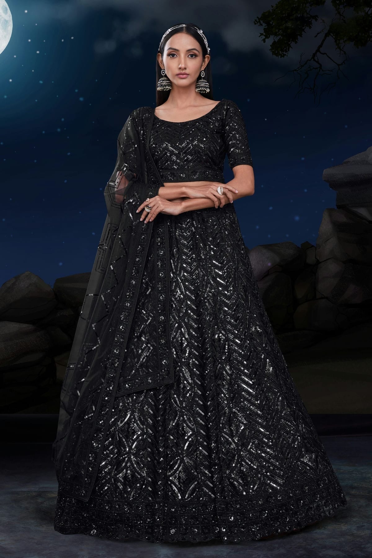 Black Colour Embroidery Soft Net Lehenga Choli LD1080723