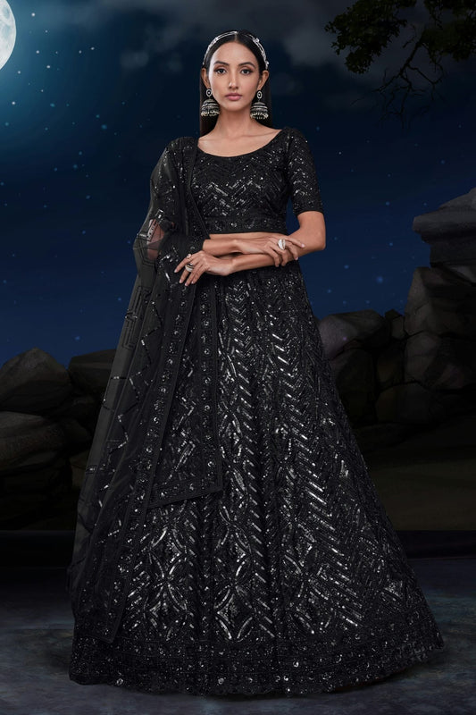 Black Colour Embroidery Soft Net Lehenga Choli LD1080723