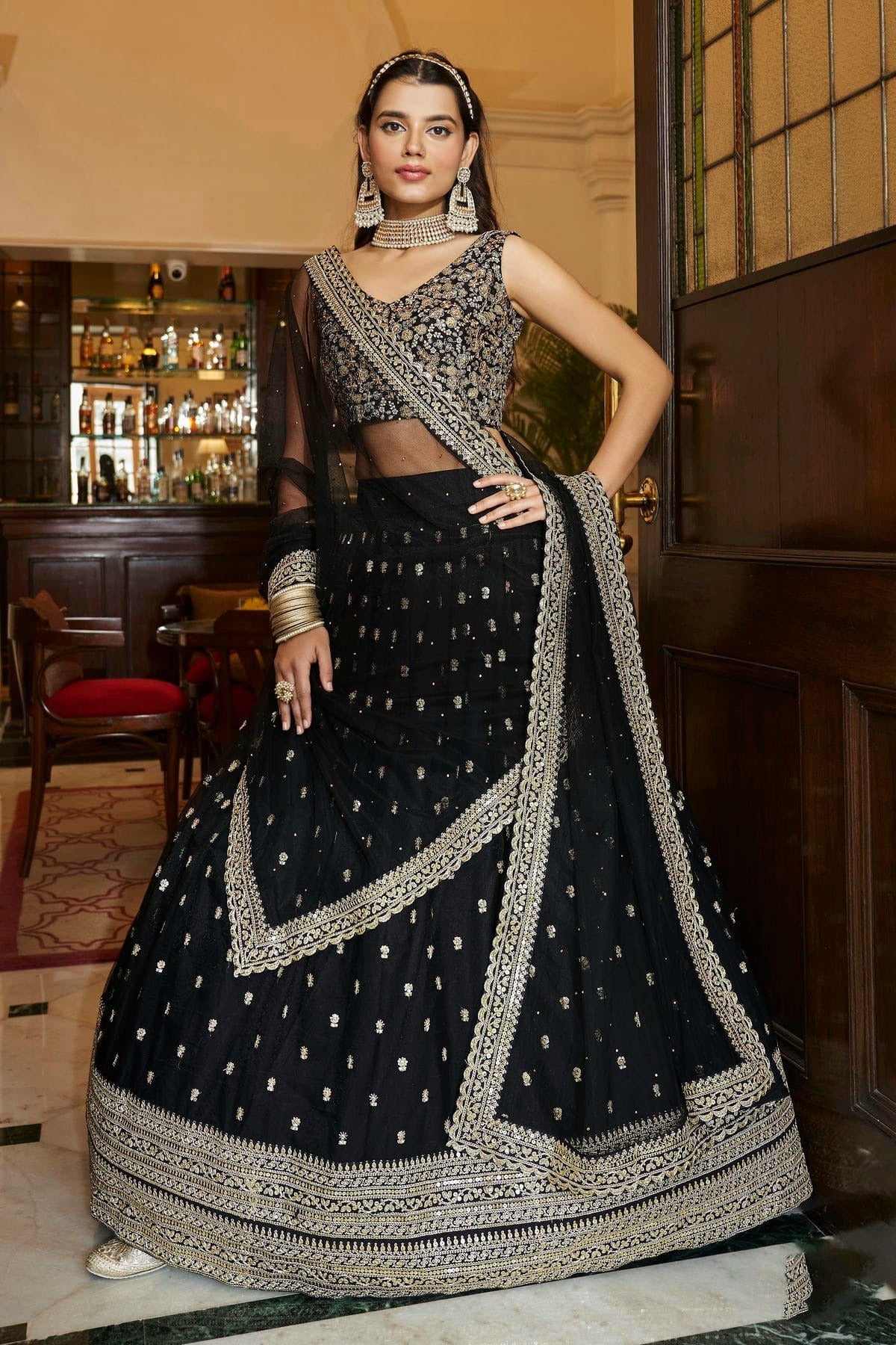 Black Colour Embroidery Soft Net Lehenga Choli LD1080798