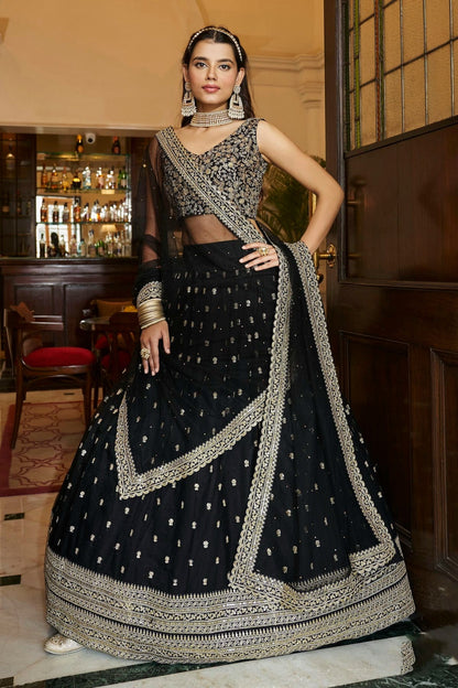 Black Colour Embroidery Soft Net Lehenga Choli LD1080798