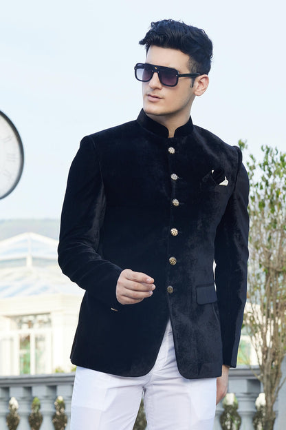 Black Colour Embroidery Velvet Jodhpuri JP1230651