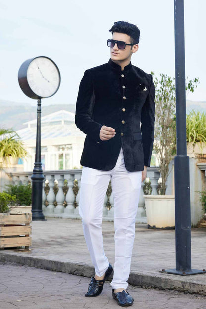 Black Colour Embroidery Velvet Jodhpuri JP1230651