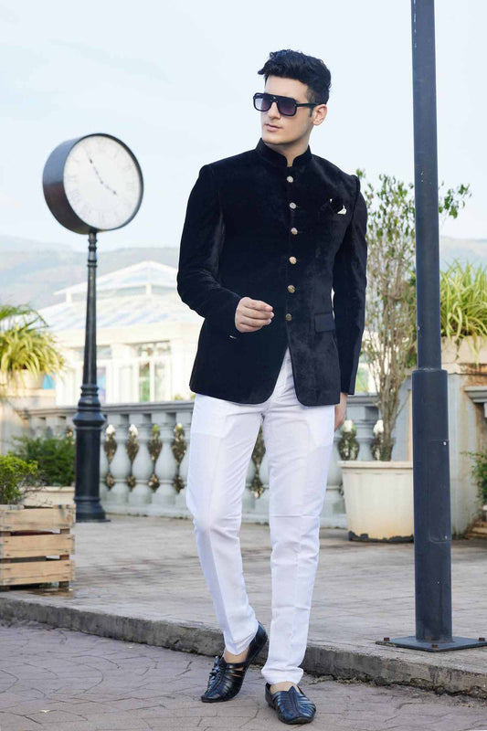 Black Colour Embroidery Velvet Jodhpuri JP1230651