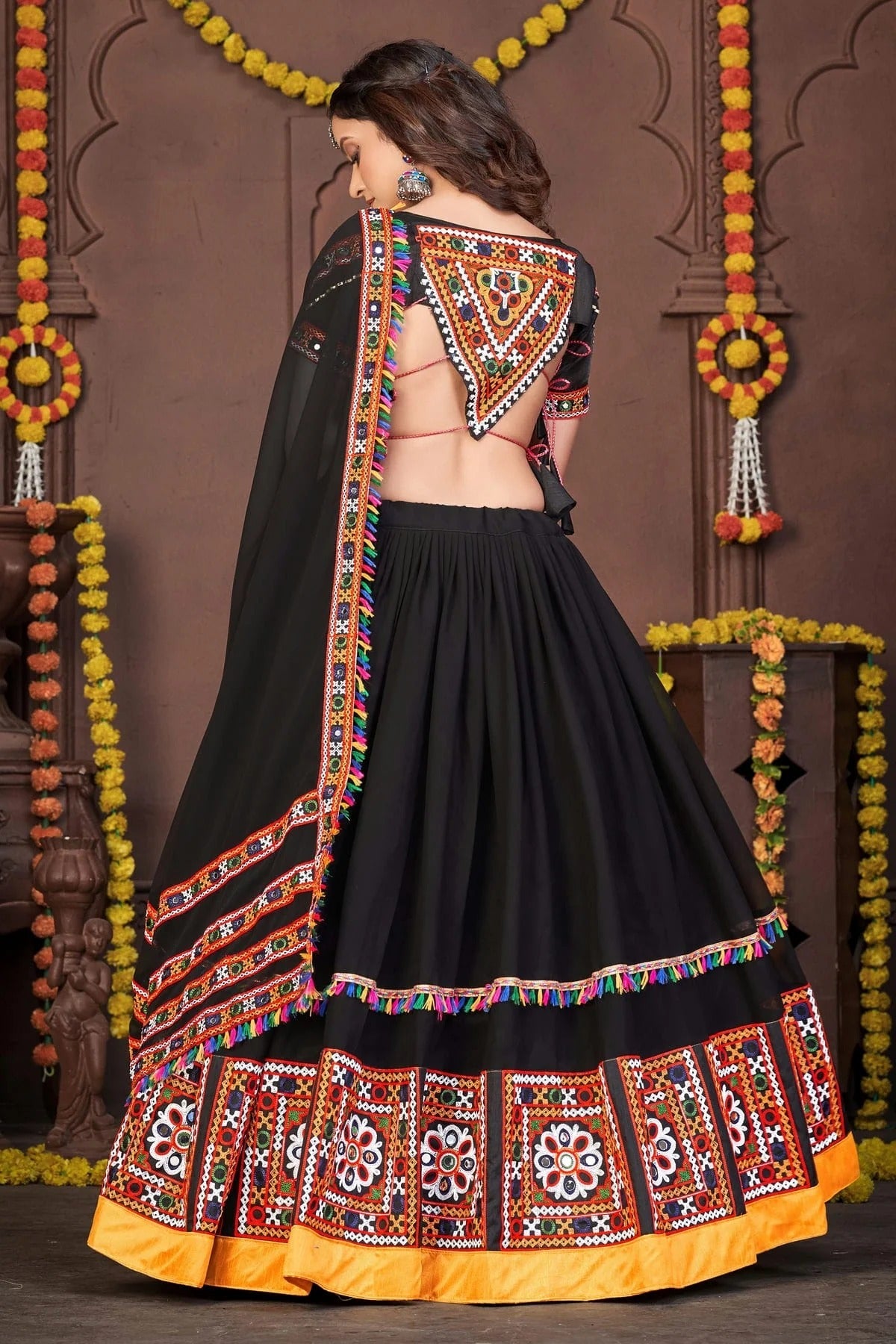 Black Colour Embroidery Work Georgette Navratri Lehenga LD1170001 A