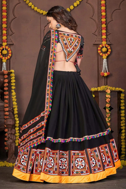 Black Colour Embroidery Work Georgette Navratri Lehenga LD1170001 A