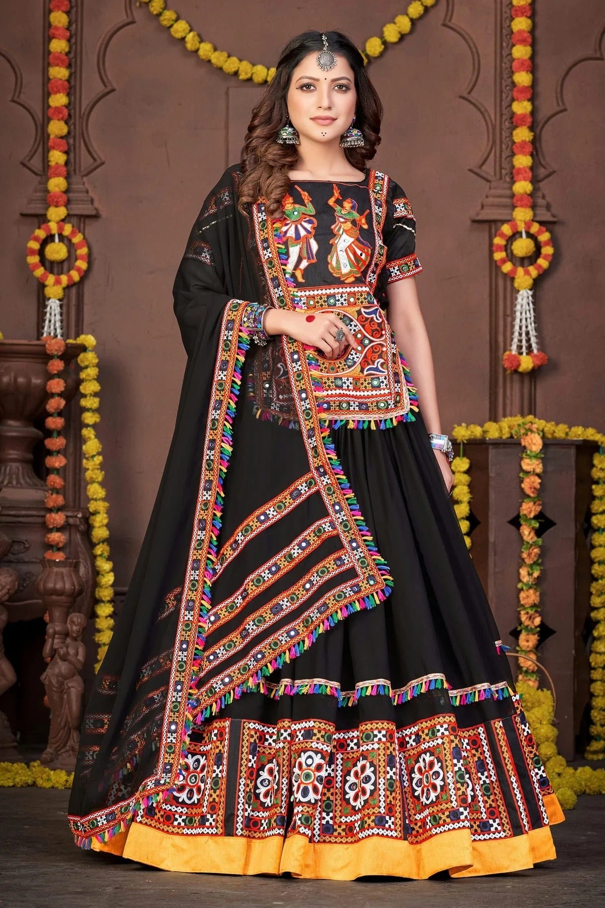 Black Colour Embroidery Work Georgette Navratri Lehenga LD1170001