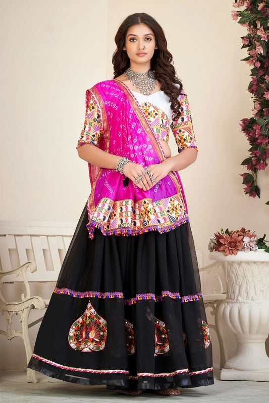 Black Colour Embroidery Work Georgette Navratri Lehenga LD1170012