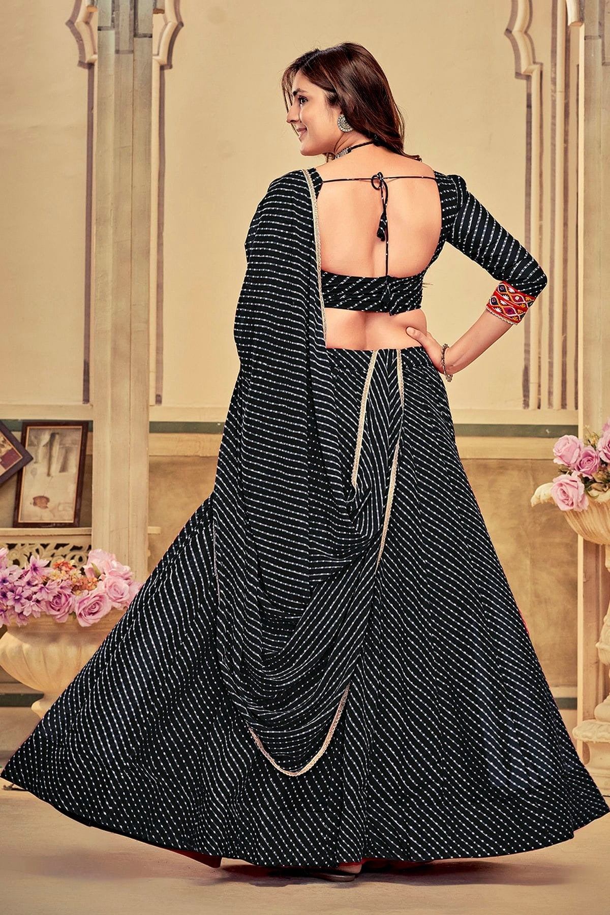 Black Colour Embroidery Work Georgette Navratri Lehenga LD1170018 A