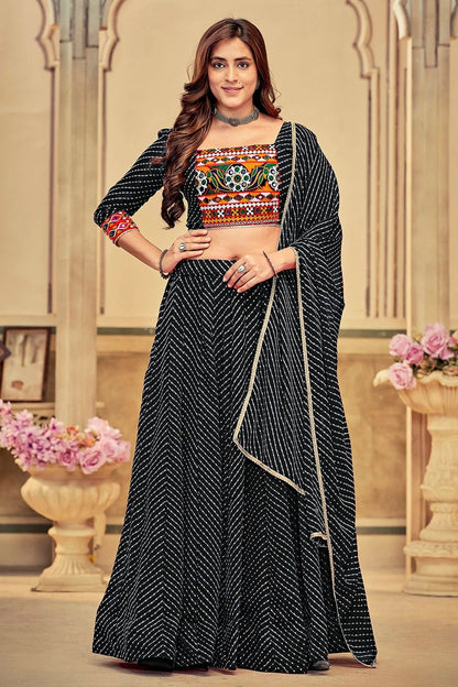 Black Colour Embroidery Work Georgette Navratri Lehenga LD1170018