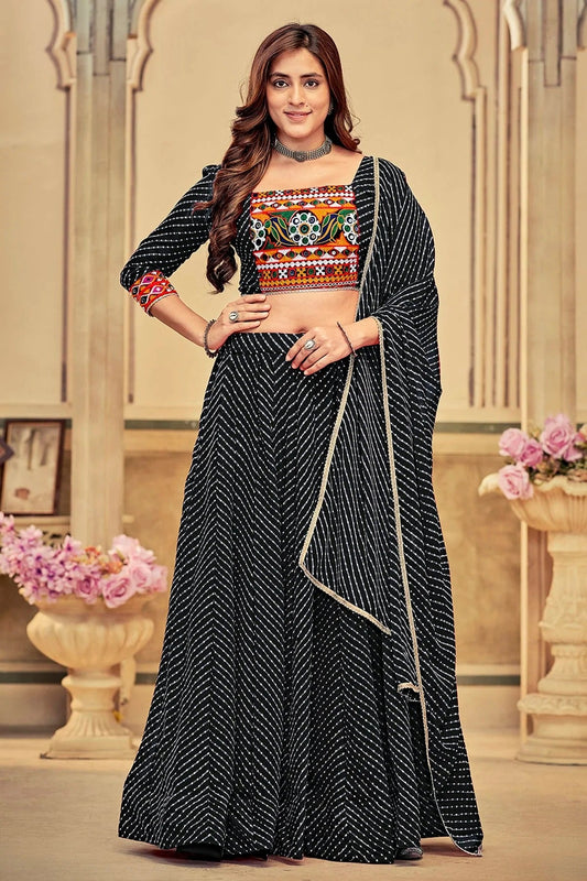Black Colour Embroidery Work Georgette Navratri Lehenga LD1170018