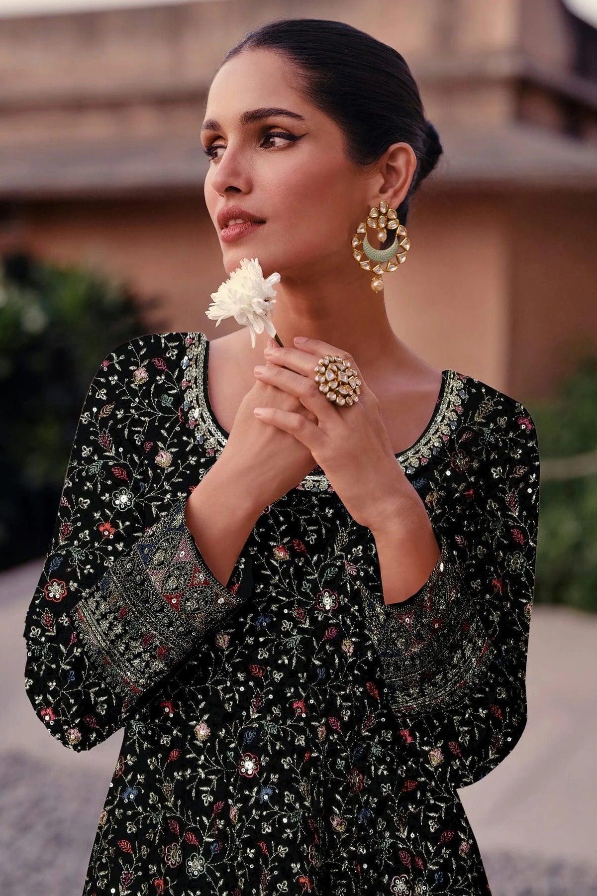 Black Colour Faux Georgette Anarkali Suit SM1140125 A