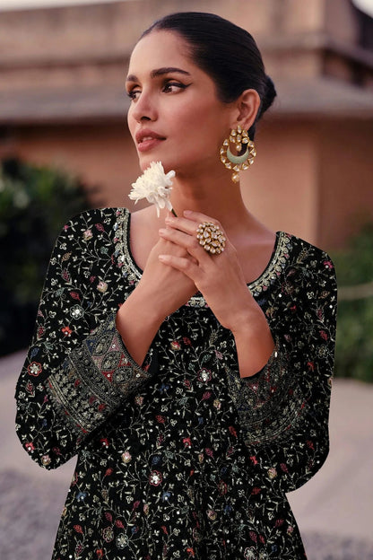 Black Colour Faux Georgette Anarkali Suit SM1140125 A