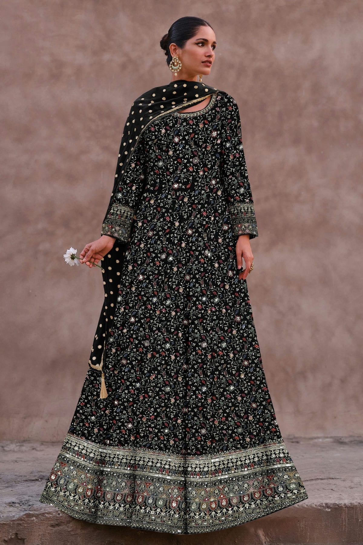Black Colour Faux Georgette Anarkali Suit SM1140125