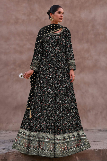 Black Colour Faux Georgette Anarkali Suit SM1140125