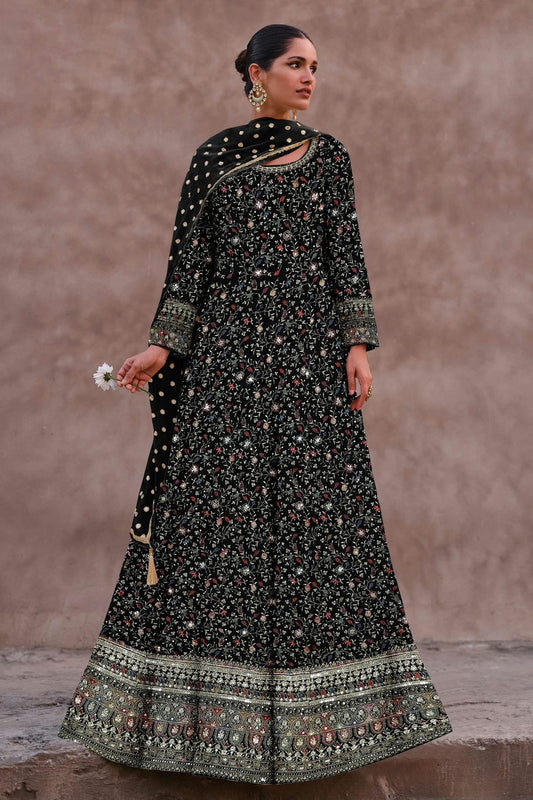 Black Colour Faux Georgette Anarkali Suit SM1140125