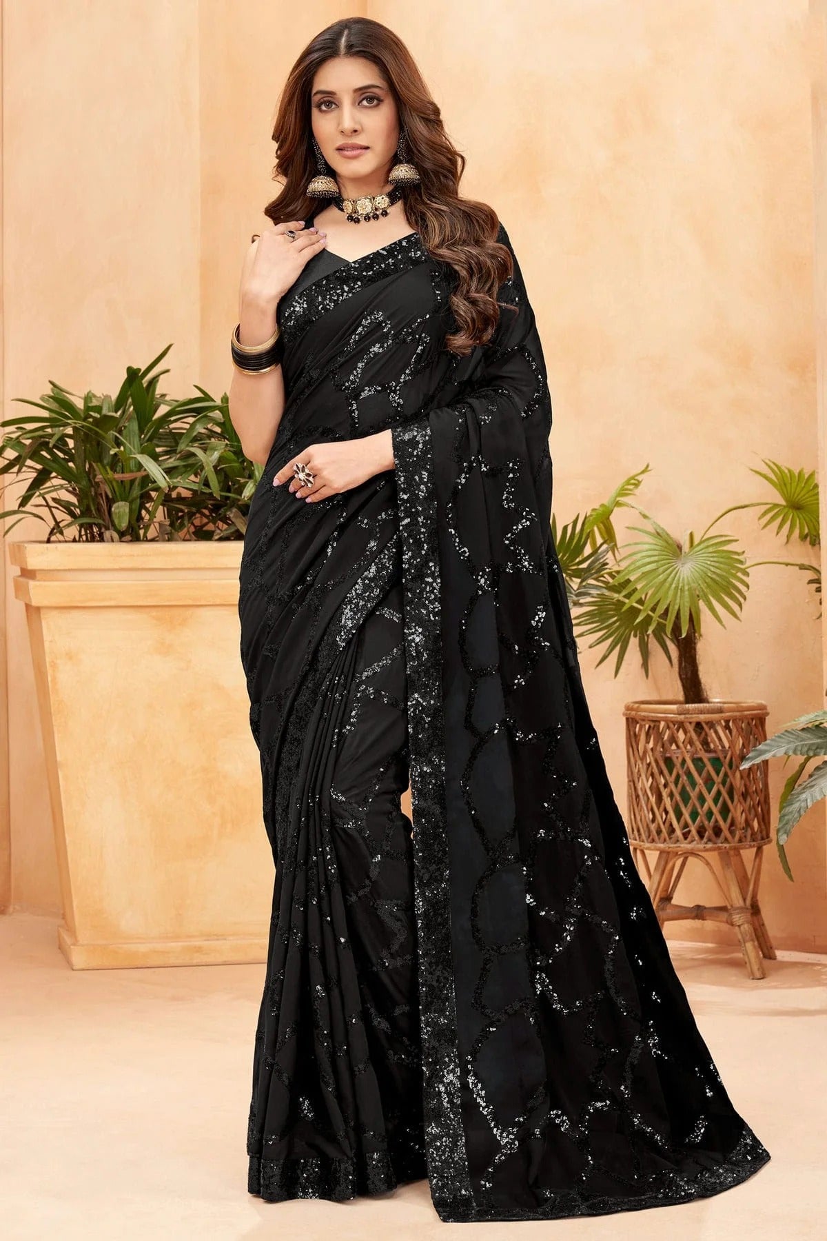 Black Colour Faux Georgette Designer Saree SD1110937