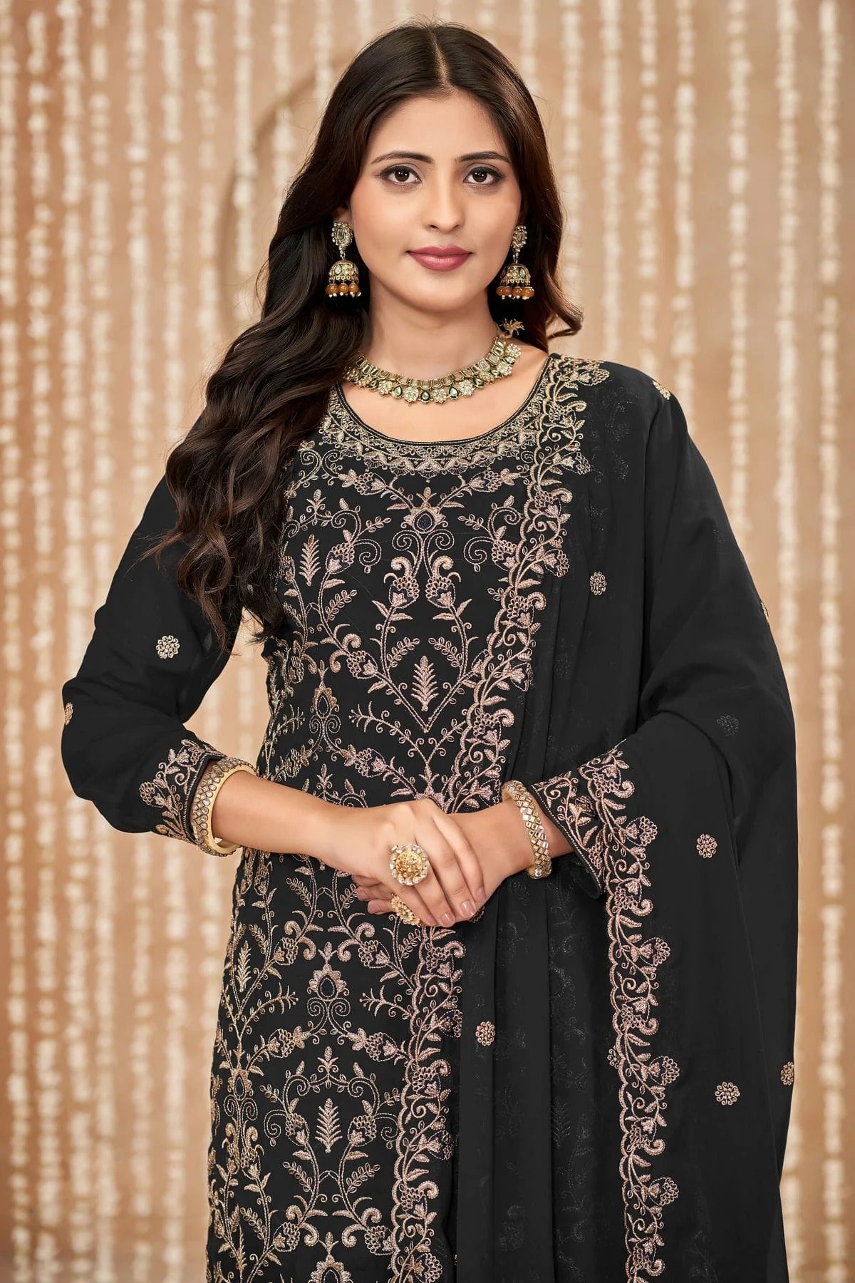 Black Colour Faux Georgette Pant Style Suit SM1050592 A