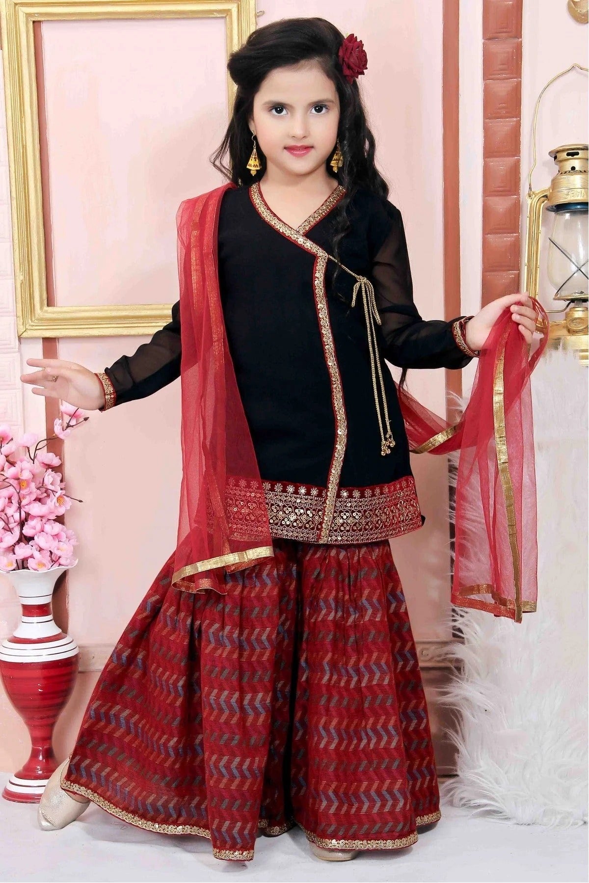 Black Colour Faux Georgette Party Wear Sharara Suit GW1070018