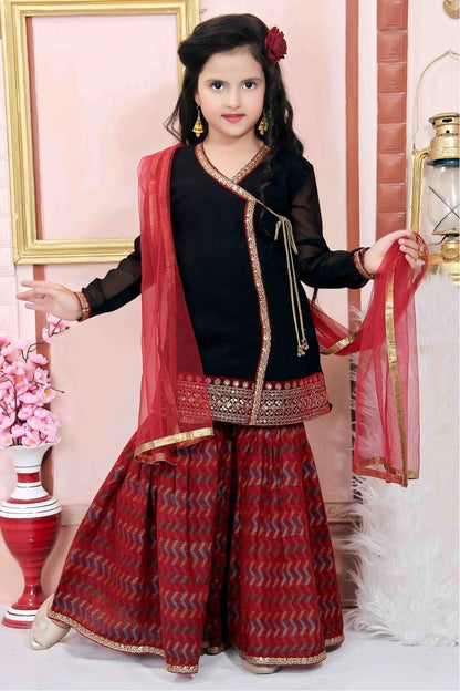 Black Colour Faux Georgette Party Wear Sharara Suit GW1070018