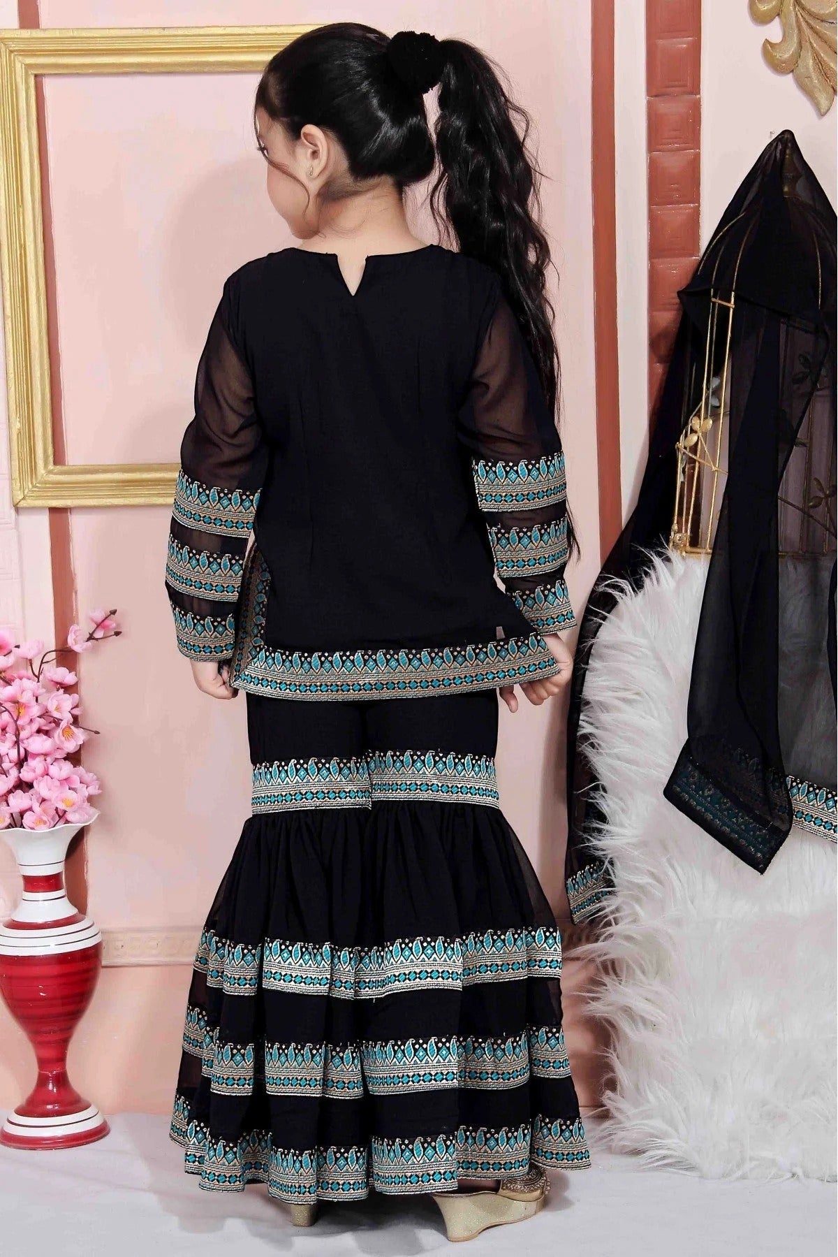 Black Colour Faux Georgette Party Wear Sharara Suit GW1070021 A