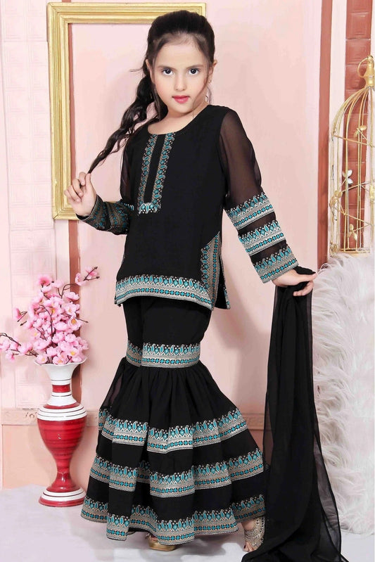 Black Colour Faux Georgette Party Wear Sharara Suit GW1070021