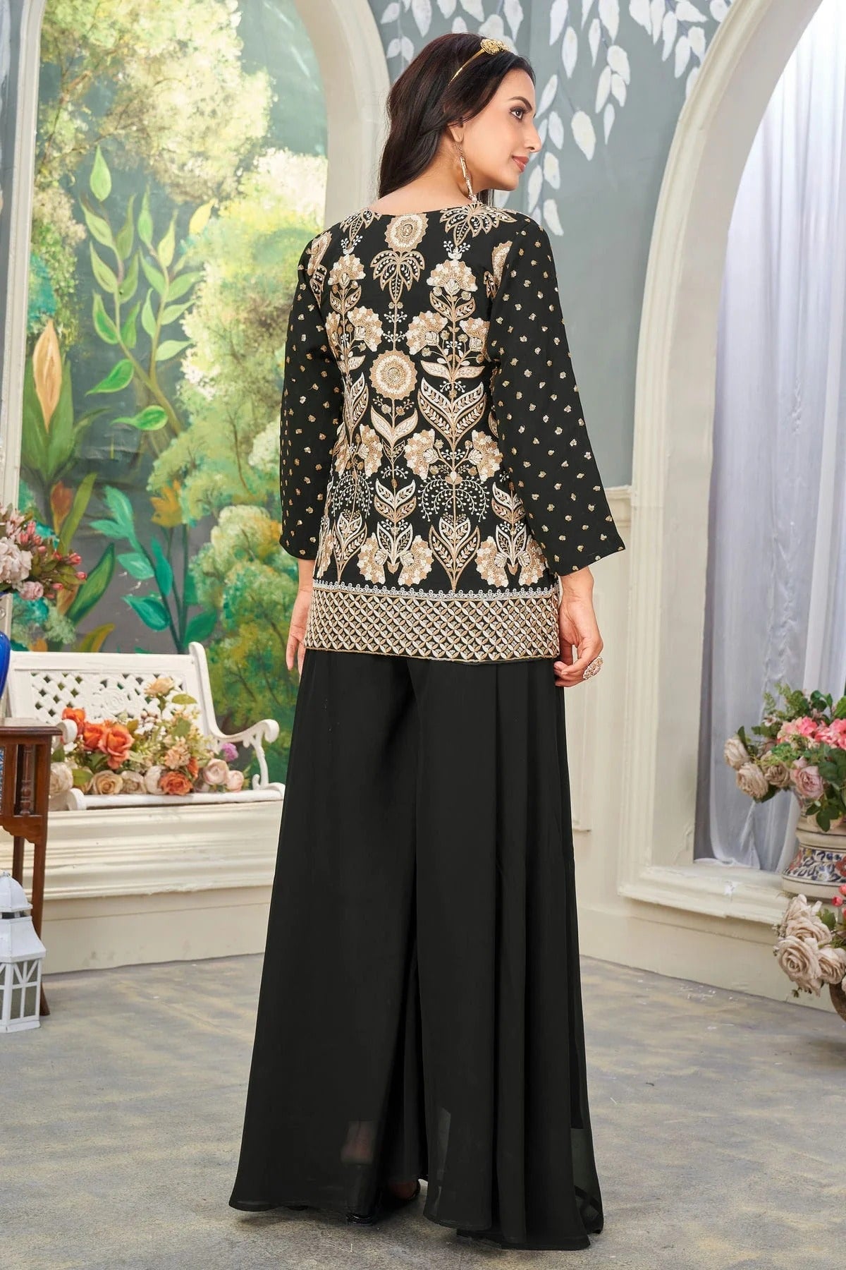 Black Colour Faux Georgette Readymade Palazzo Pant Suit SS1140411 A