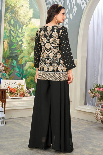 Black Colour Faux Georgette Readymade Palazzo Pant Suit SS1140411 A