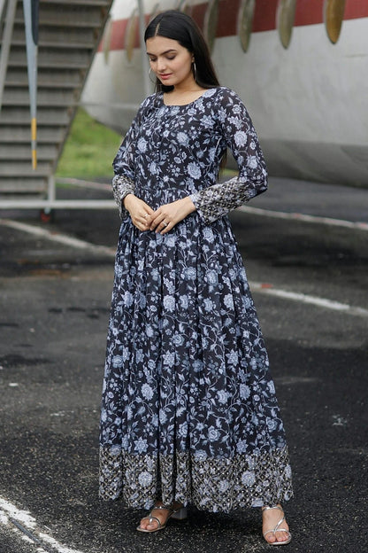 Black Colour Faux Georgette Stitched Gown GW1112337 B