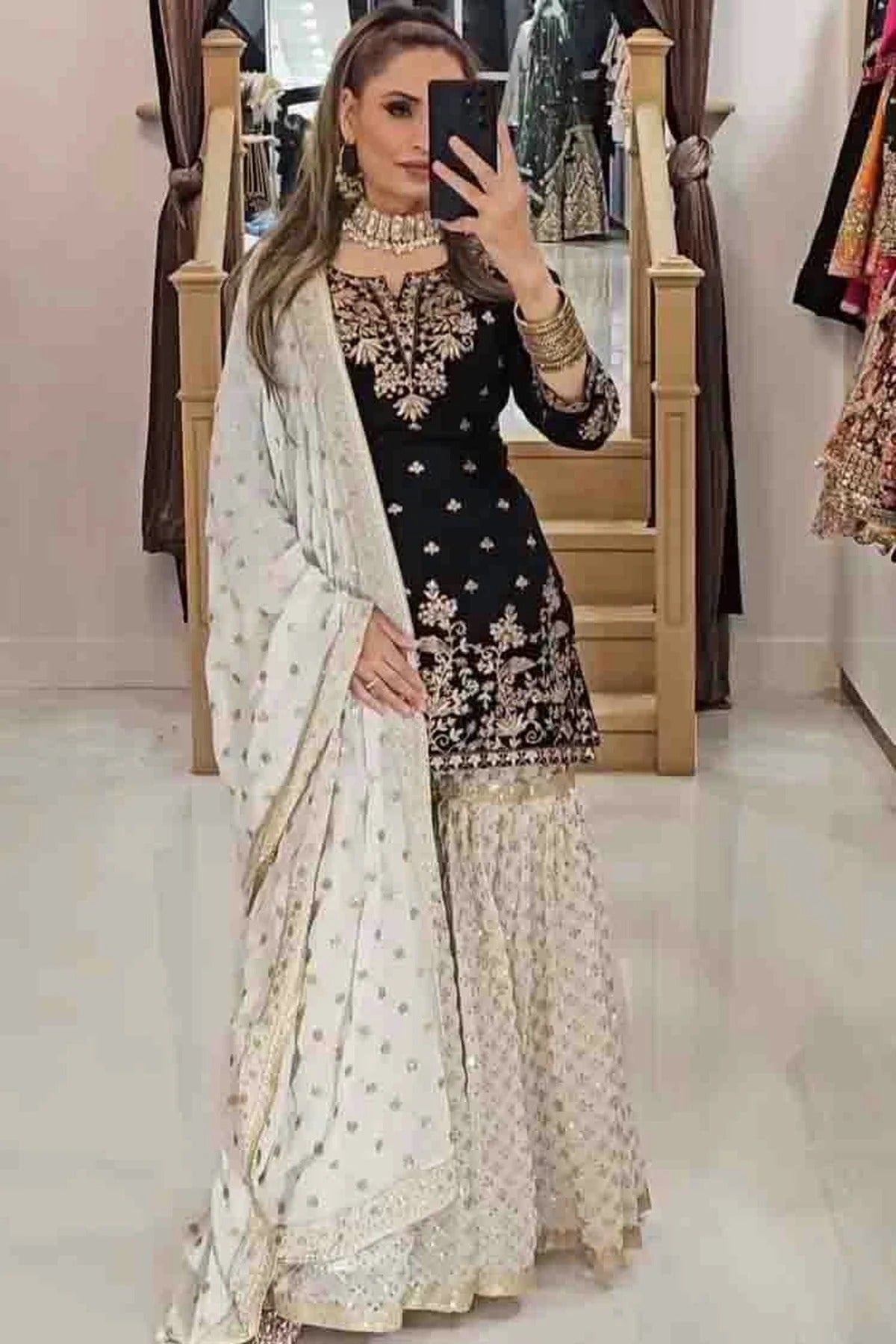 Black Colour Faux Georgette Stitched Sharara Suit SS1140974 A