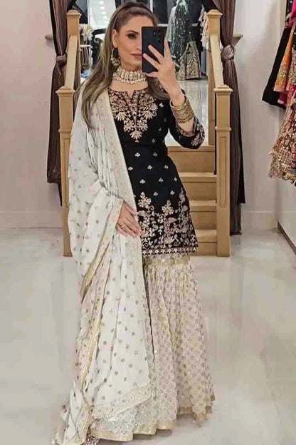 Black Colour Faux Georgette Stitched Sharara Suit SS1140974 A