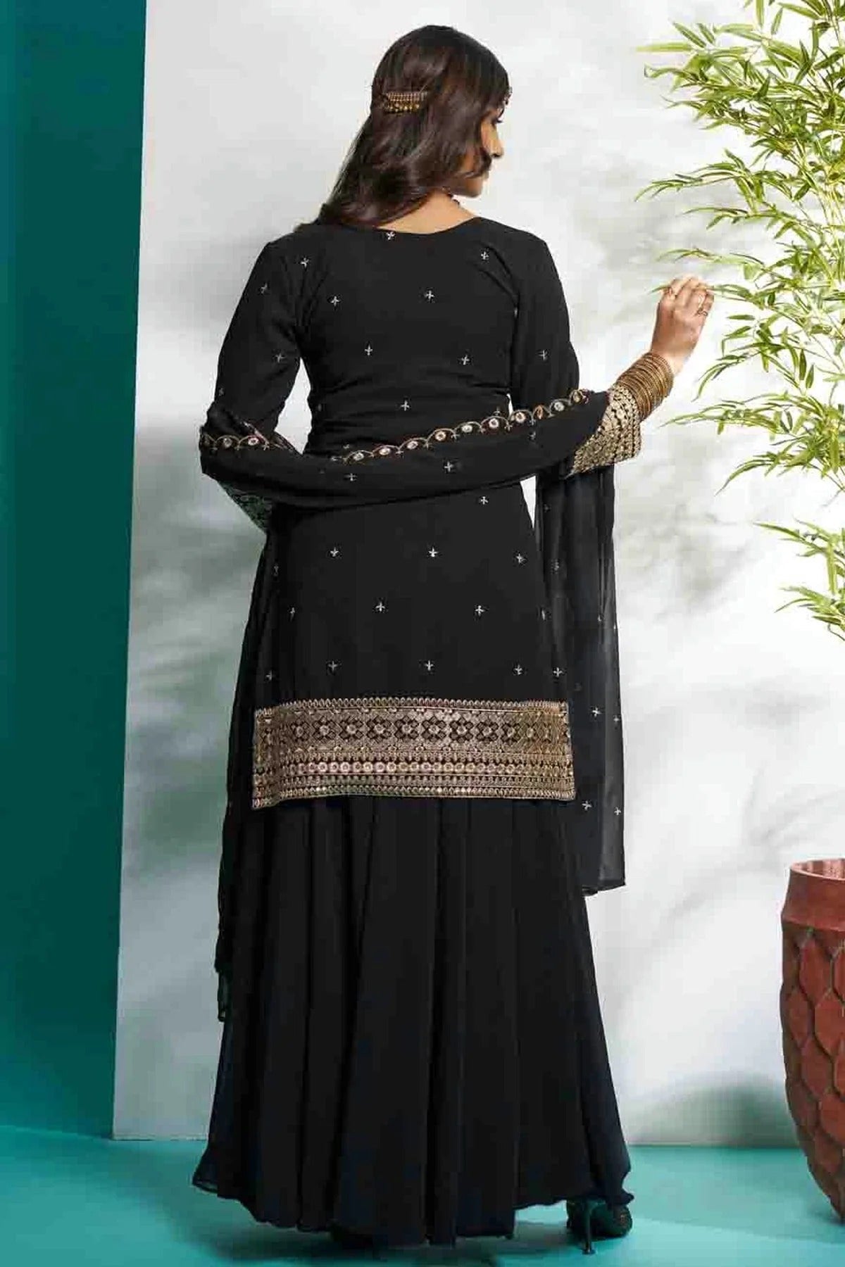 Black Colour Faux Georgette Stitched Suit SS1112896 A