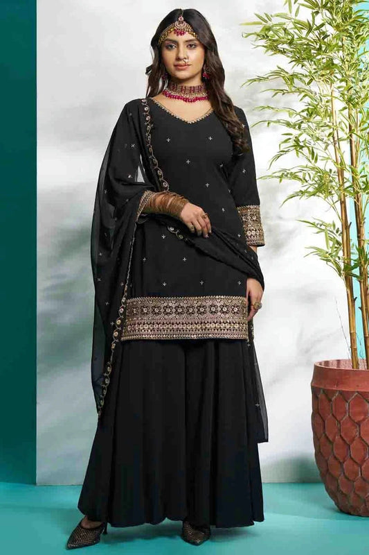 Black Colour Faux Georgette Stitched Suit SS1112896