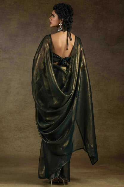 Black Colour Fendi Satin Ready To Wear Saree SD1122011 A