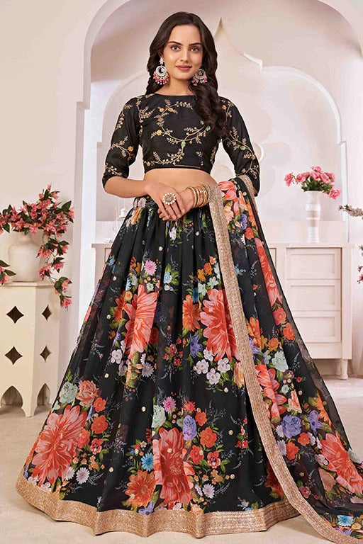 Black Colour Georgette Designer Lehenga Choli LC1240048