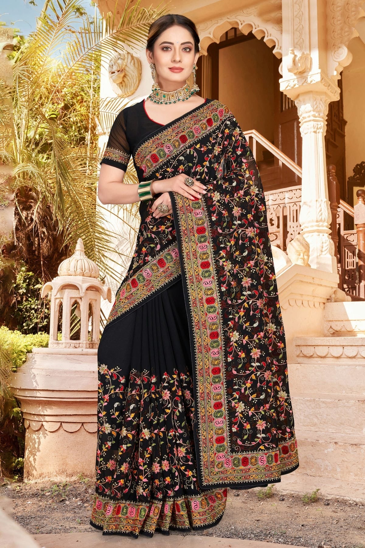 Black Colour Georgette Designer Saree LC1121303