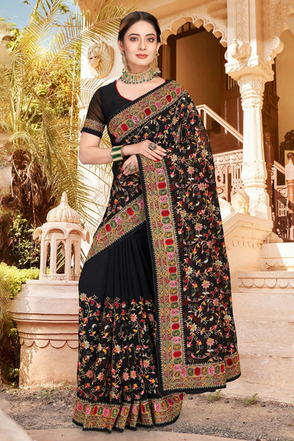 Black Colour Georgette Designer Saree LC1121303