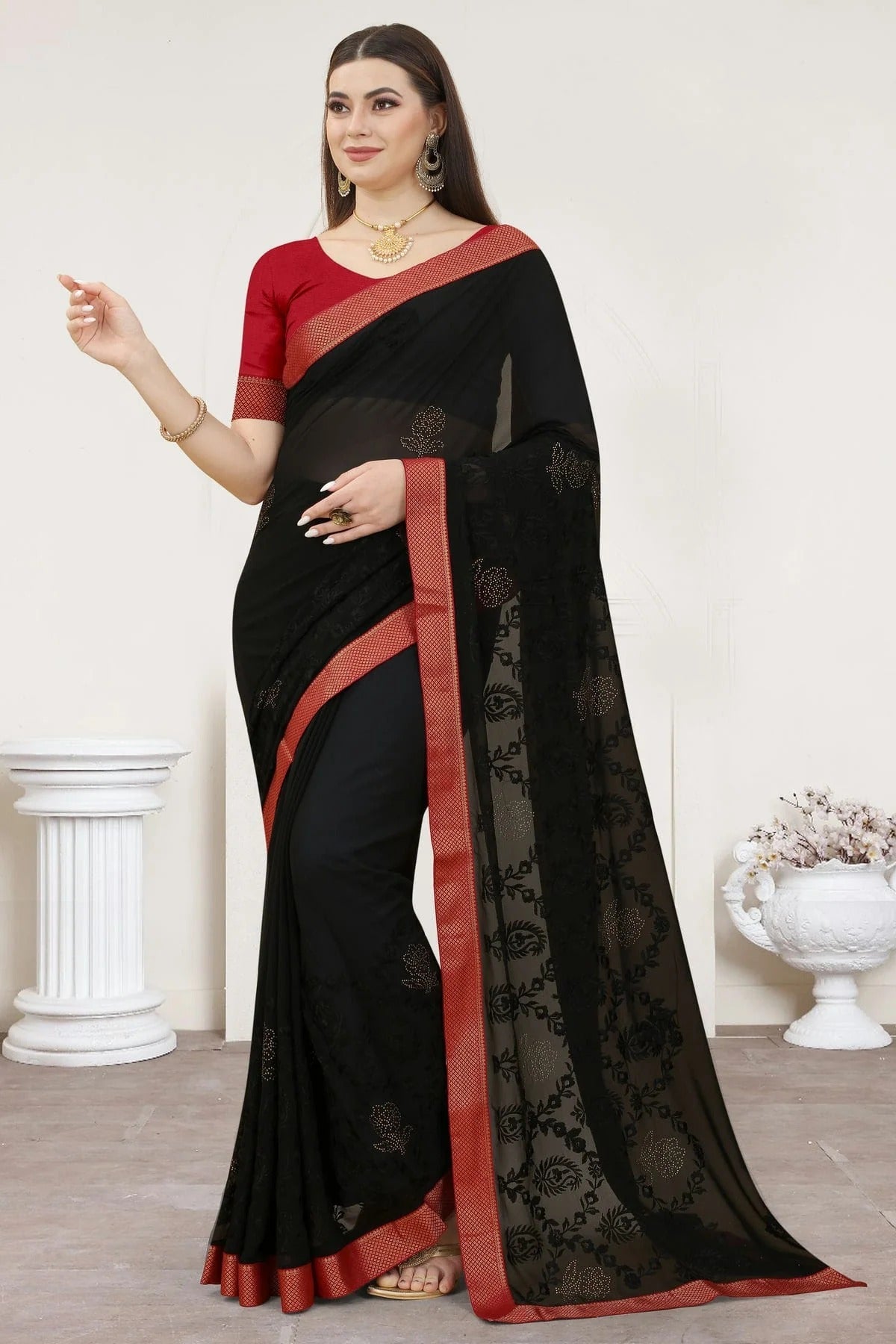 Black Colour Georgette Designer Saree LC1121312
