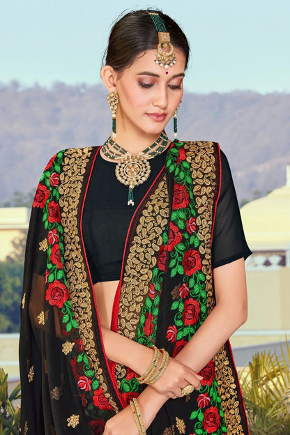 Black Colour Georgette Designer Saree LC1121367 A