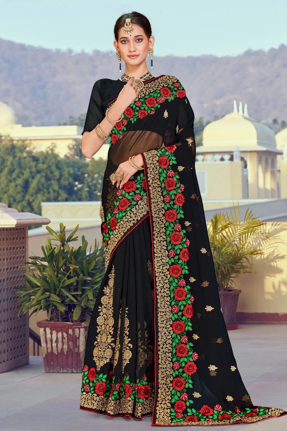 Black Colour Georgette Designer Saree LC1121367