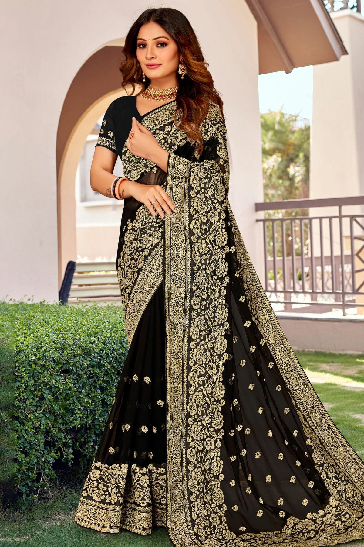 Black Colour Georgette Designer Saree LC1121440