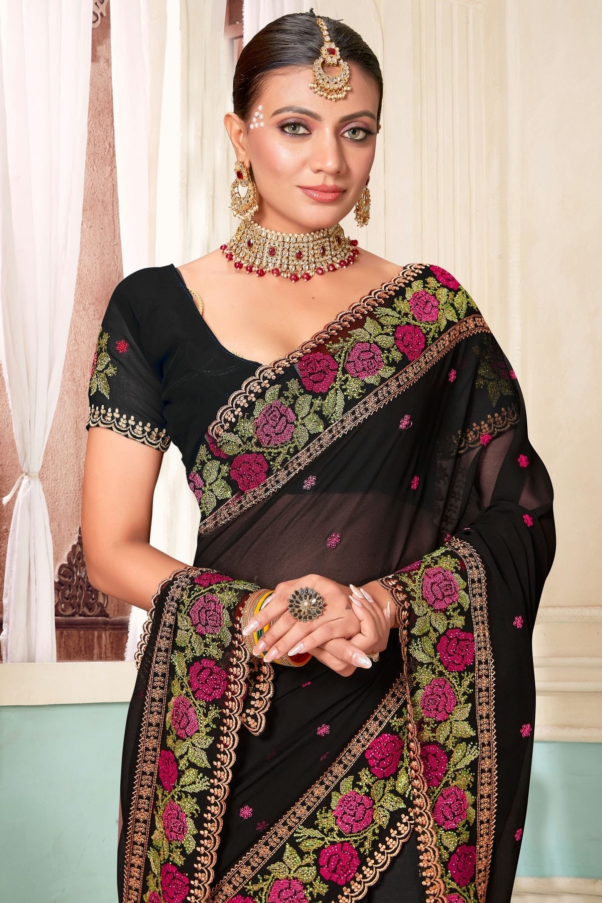 Black Colour Georgette Designer Saree LC1121481 A