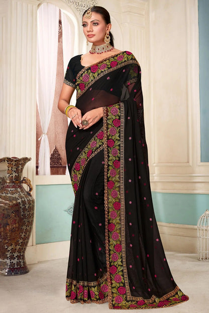 Black Colour Georgette Designer Saree LC1121481