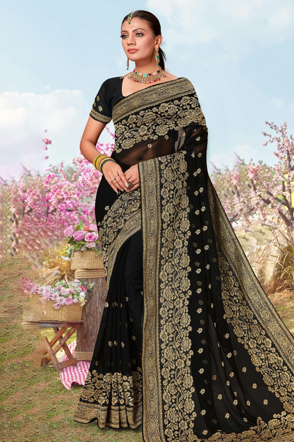 Black Colour Georgette Designer Saree LC1121488