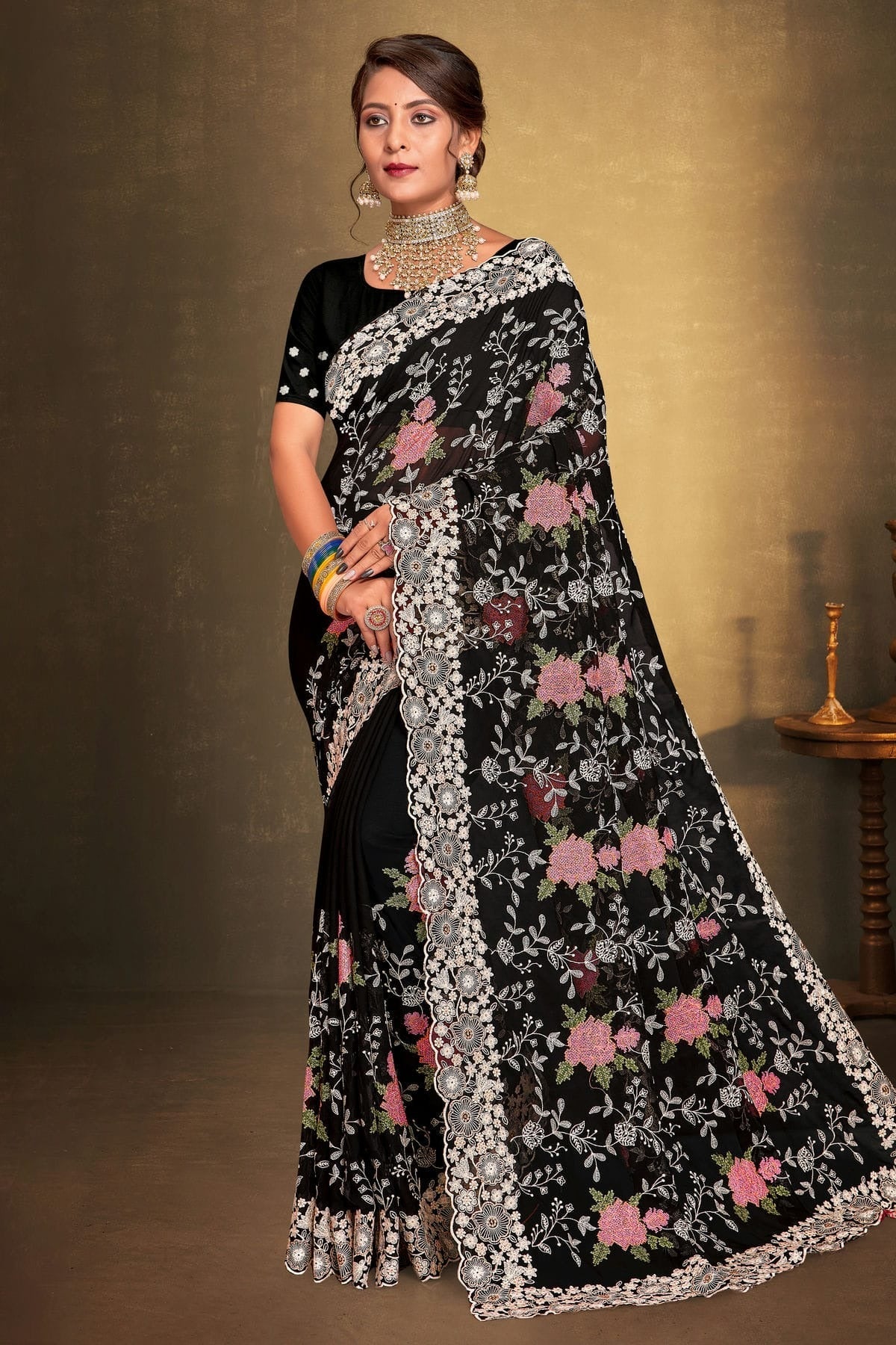 Black Colour Georgette Designer Saree LC1121513