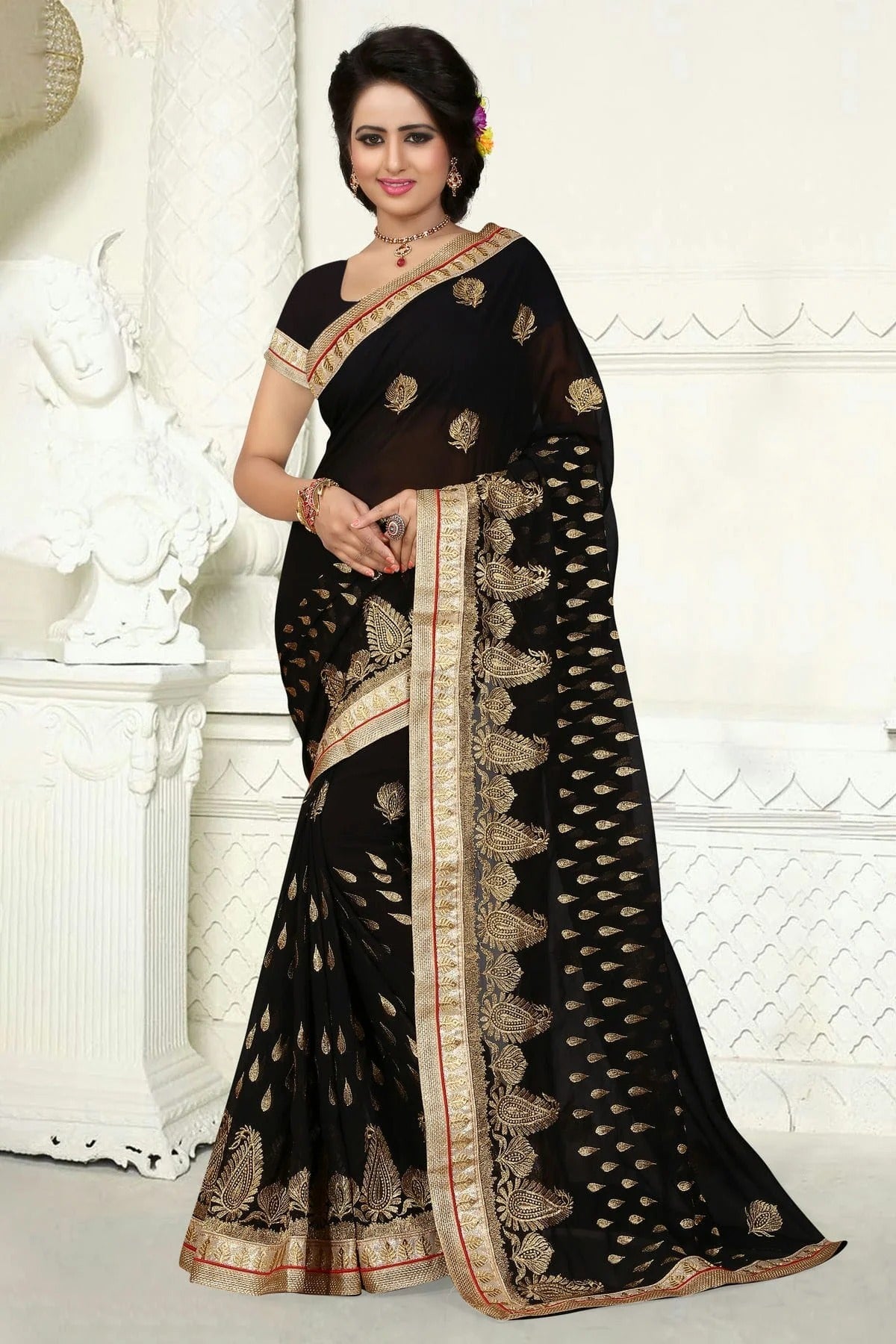 Black Colour Georgette Designer Saree LC1121541