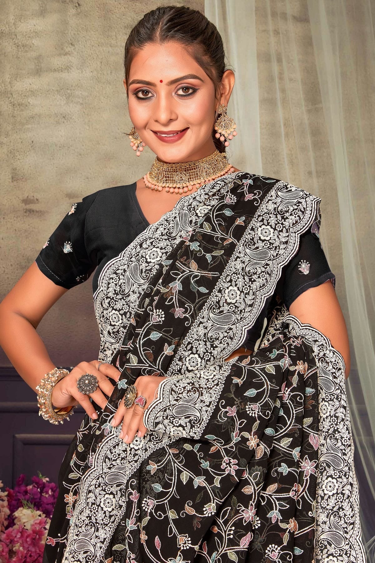Black Colour Georgette Designer Saree LC1121550 A