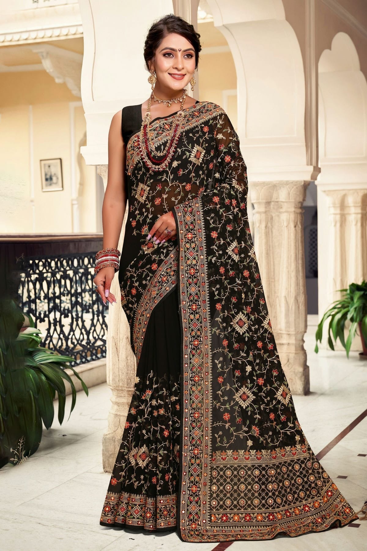 Black Colour Georgette Designer Saree LC1121640