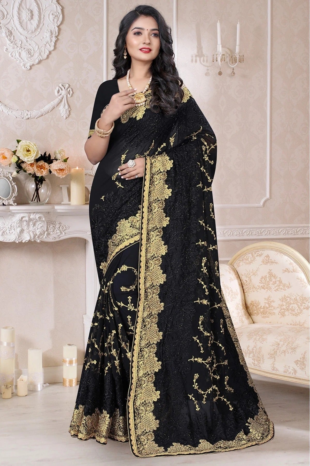 Black Colour Georgette Designer Saree SD1090127