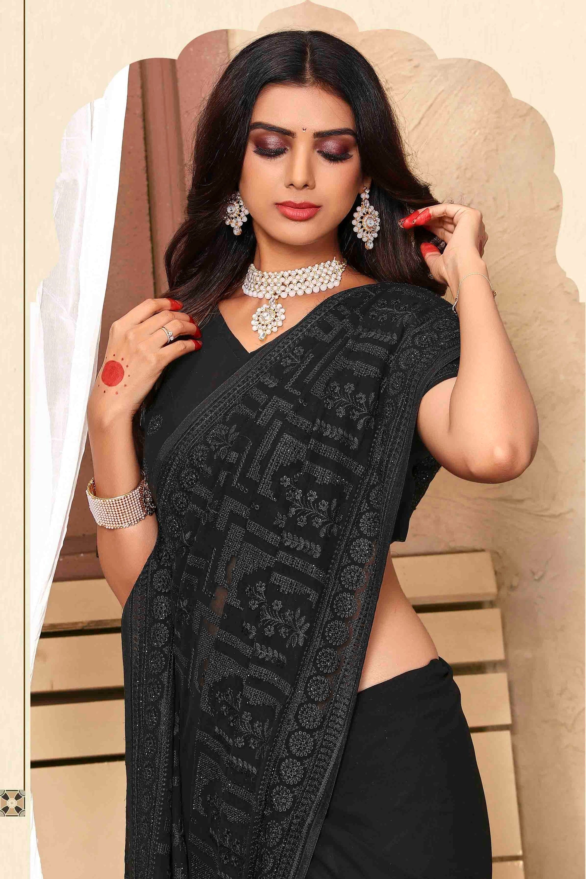Black Colour Georgette Designer Saree SD1090508 A