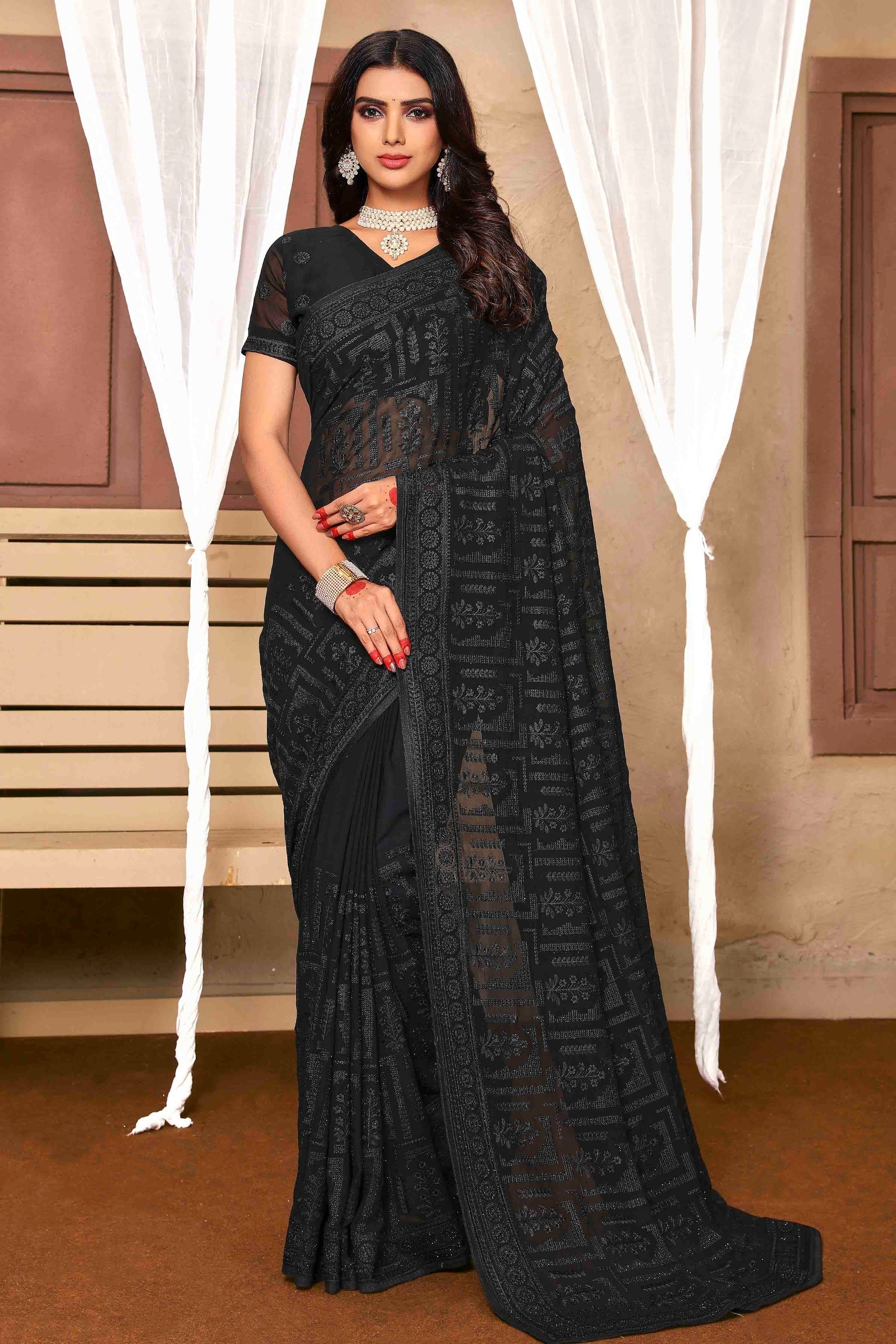 Black Colour Georgette Designer Saree SD1090508